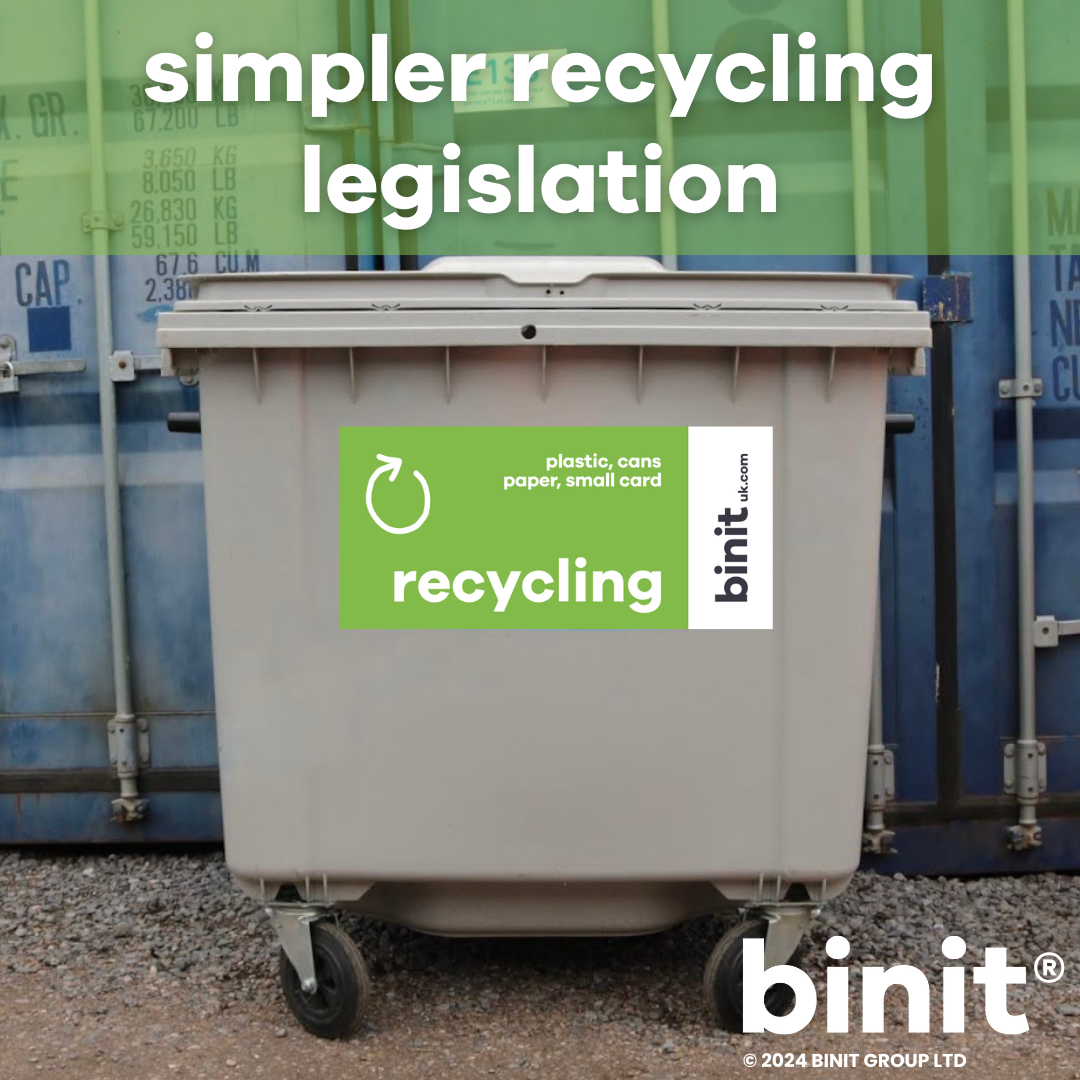 Simpler Recycling bin with the title simpler recycling legislation above it